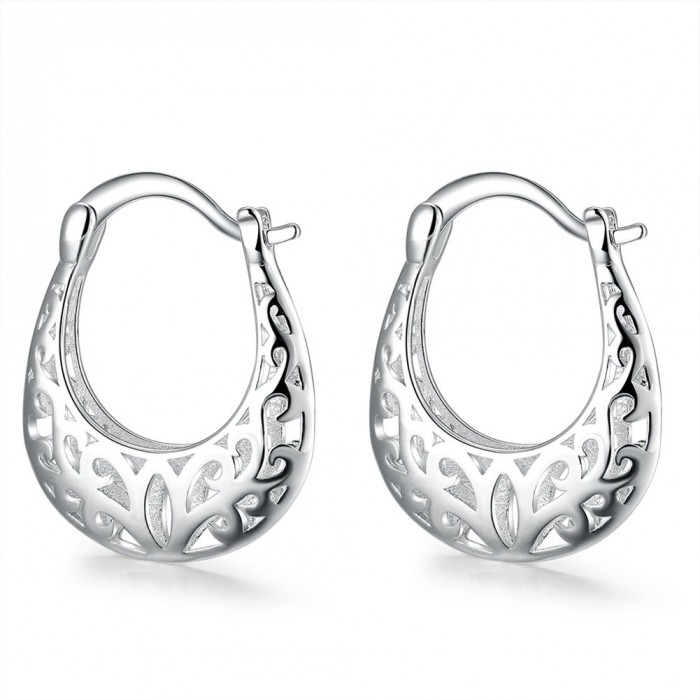 SE632 Silver Jewelry Hollow Graven Hoop Earrings For Women