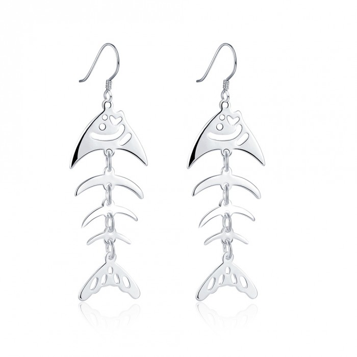 SE676 Silver Jewelry Fish Bone Dangle Earrings For Women