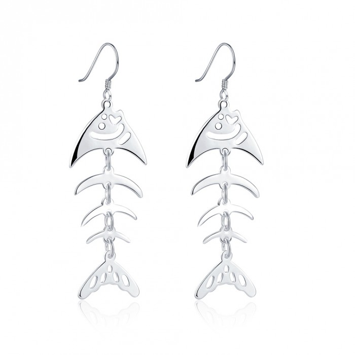 SE676 Silver Jewelry Fish Bone Dangle Earrings For Women