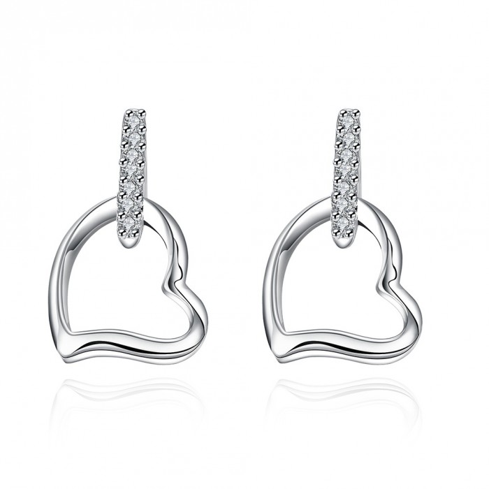 SE731 Silver Jewelry Crystal Heart Stud Earrings For Women