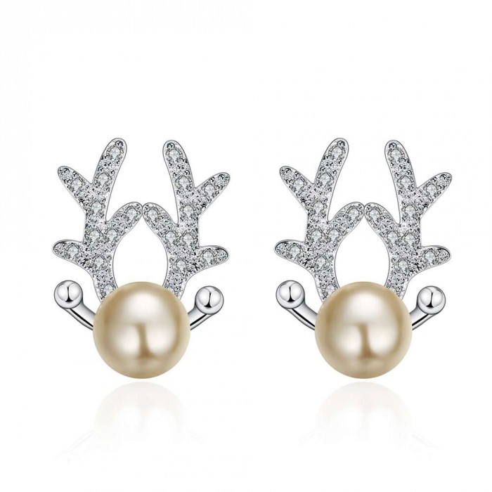 SE739 Silver Jewelry Crystal Pearl Stud Earrings For Women
