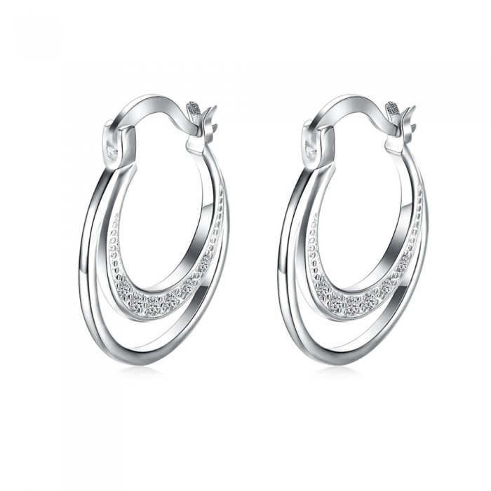 SE779 Silver Jewelry Crystal Moon Hoop Earrings For Women