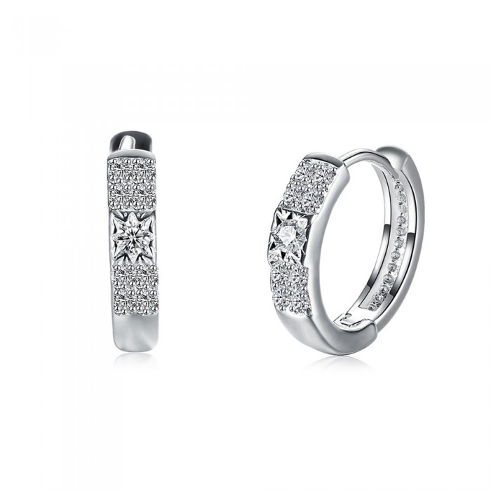 SE781 Silver Jewelry Crystal Round Hoop Earrings For Women
