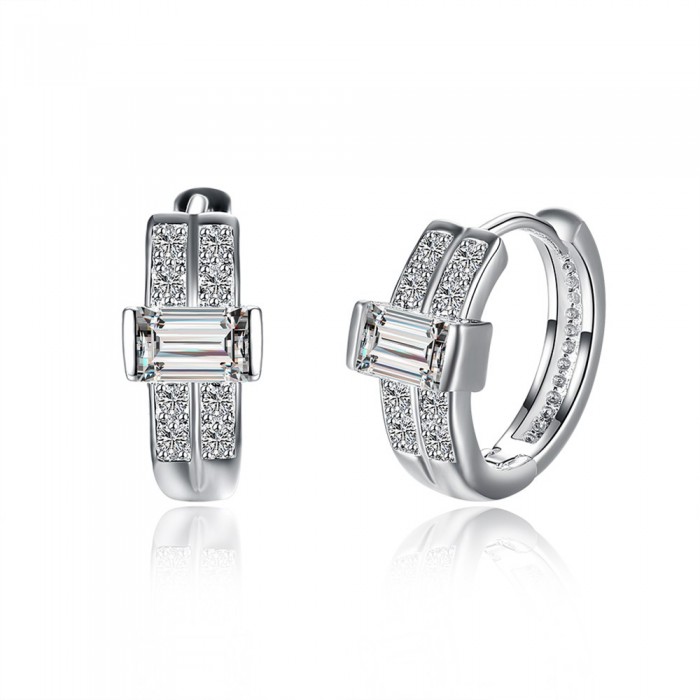 SE782 Silver Jewelry Crystal Cross Hoop Earrings For Women