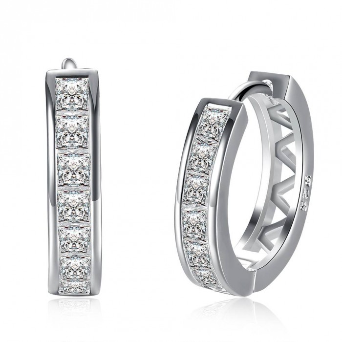 SE783 Silver Jewelry Crystal Circle Hoop Earrings For Women
