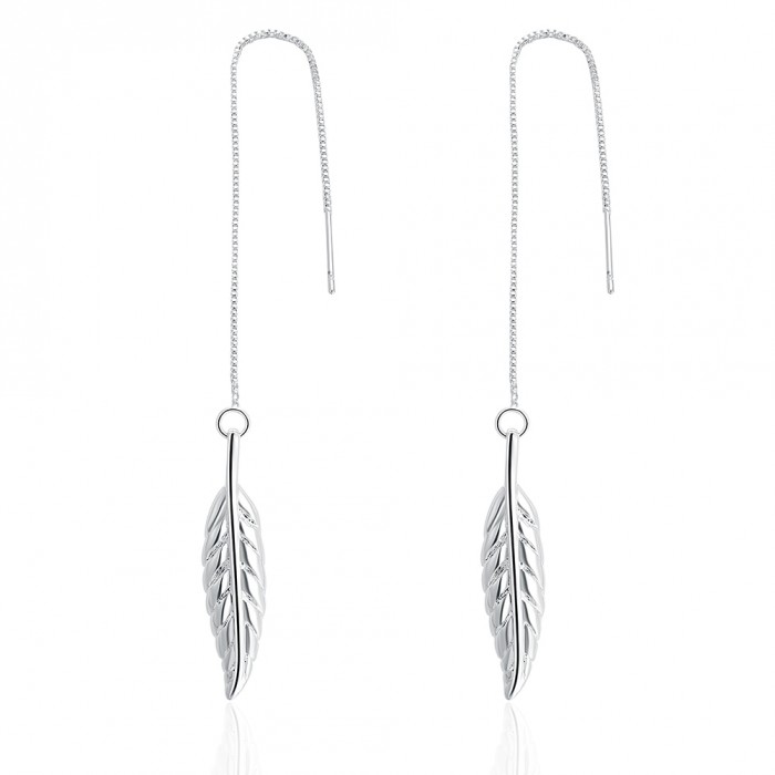 SE862 Silver Jewelry Feather Dangle Earrings For Women