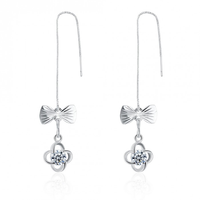 SE876 Silver Jewelry Crystal Flower Dangle Earrings For Women