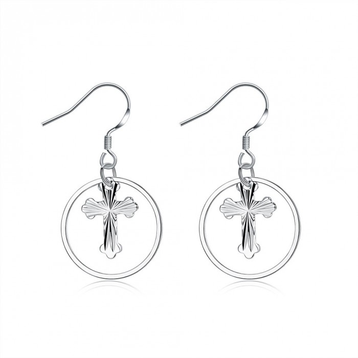 SE927 Silver Jewelry Cross Dangle Earrings For Women