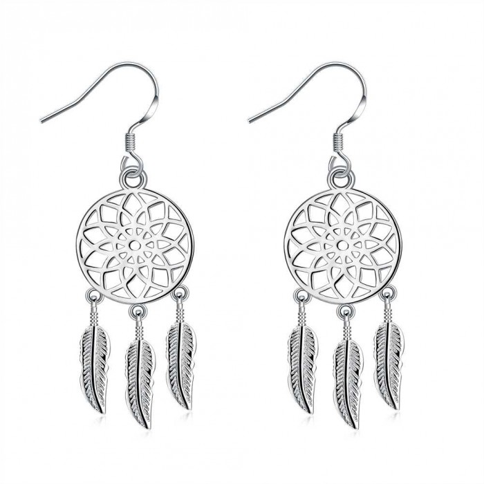SE933 Silver Jewelry Flower Dangle Earrings For Women