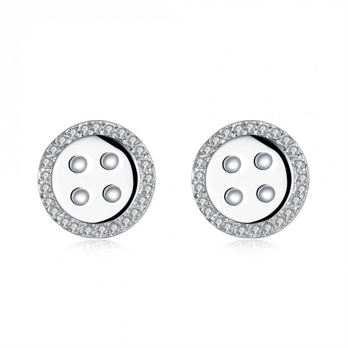 SE948 Silver Jewelry Crystal Fastener Stud Earrings For Women