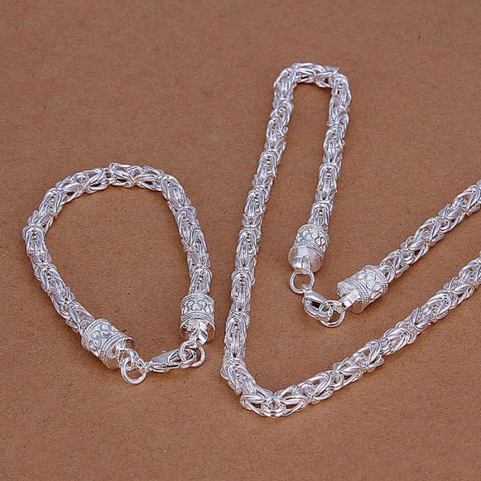 SS027 Silver Dragon Chain Bracelet Necklace Jewelry Sets