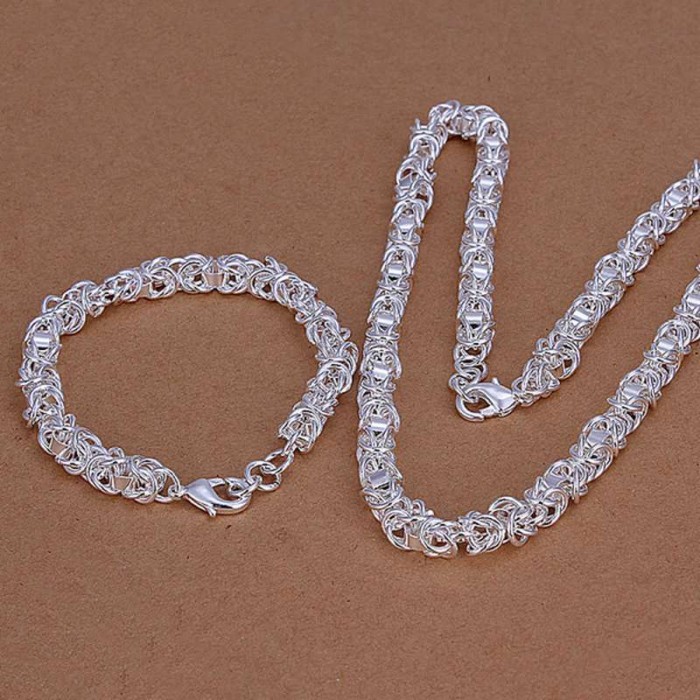 SS029 Silver Dragon Chain Bracelet Necklace Jewelry Sets