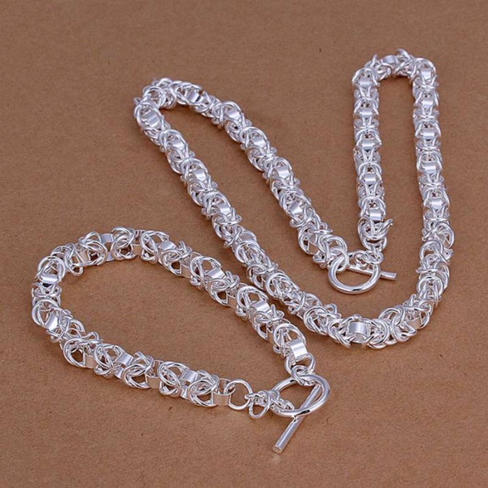 SS049 Silver Dragon Chain T-O Bracelet Necklace Jewelry Sets