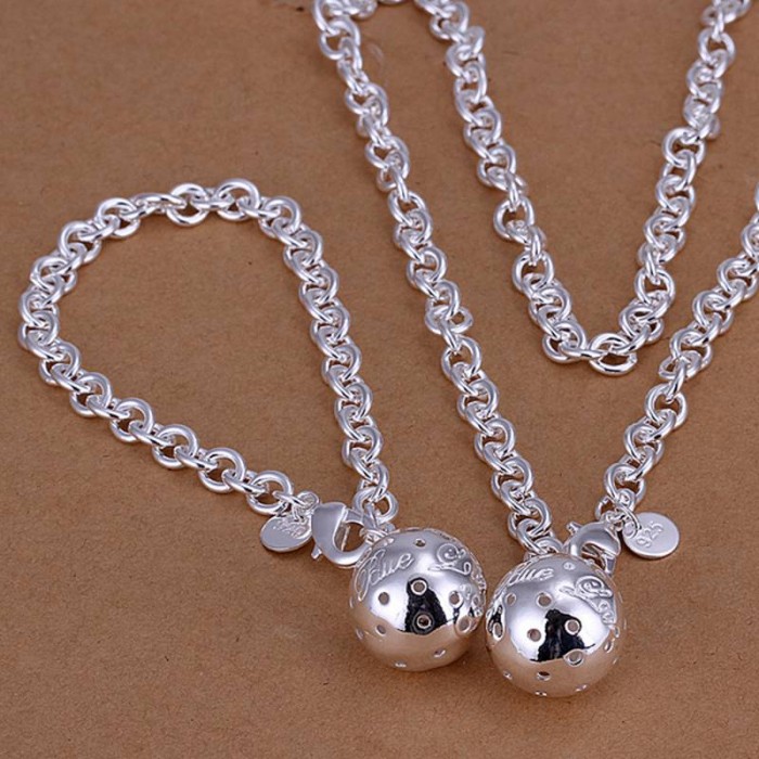 SS057 Silver Ball Chain Bracelet Necklace Jewelry Sets