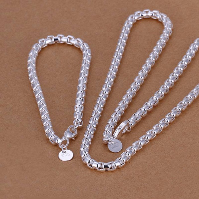 SS058 Silver Chain Bracelet Necklace Men Jewelry Sets