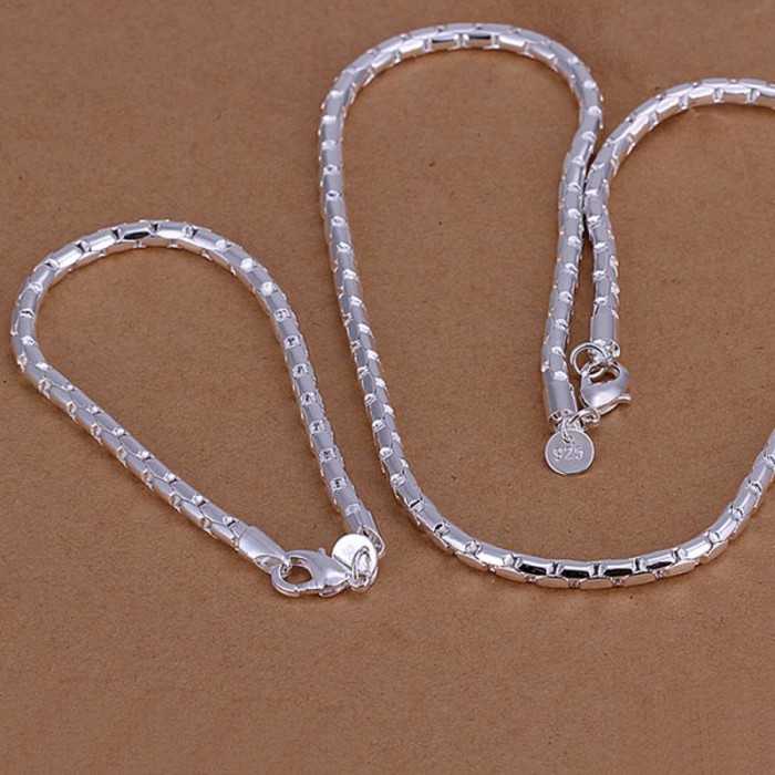 SS079 Silver Chain Bracelet Necklace Men Jewelry Sets