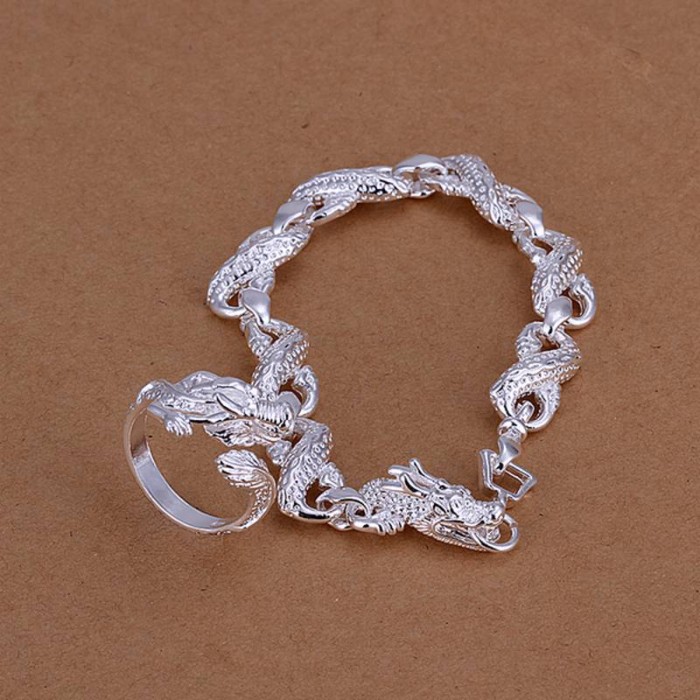 SS094 Silver Dragon Bracelet Rings Jewelry Sets