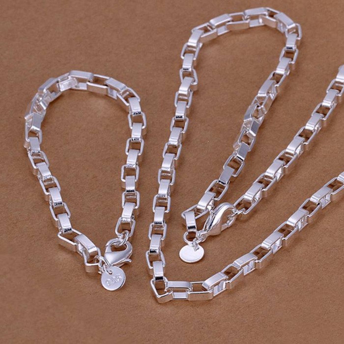 SS126 Silver Chain Bracelet Necklace Jewelry Sets