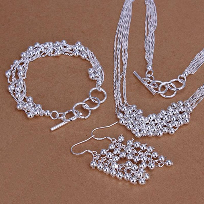 SS137 Silver Bright Grape Bracelet Earrings Necklace Jewelry Sets