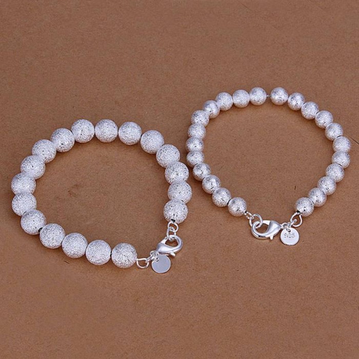 SS143 Silver 8MM 10MM Frosted Bead 2 Bracelet Jewelry Sets