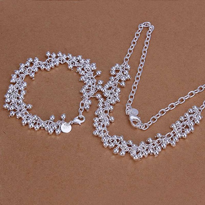 SS153 Silver Bright Grape Bracelet Necklace Jewelry Sets