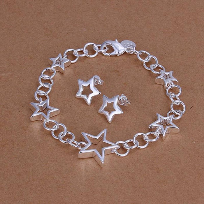 SS176 Silver Star Bracelet Earrings Jewelry Sets