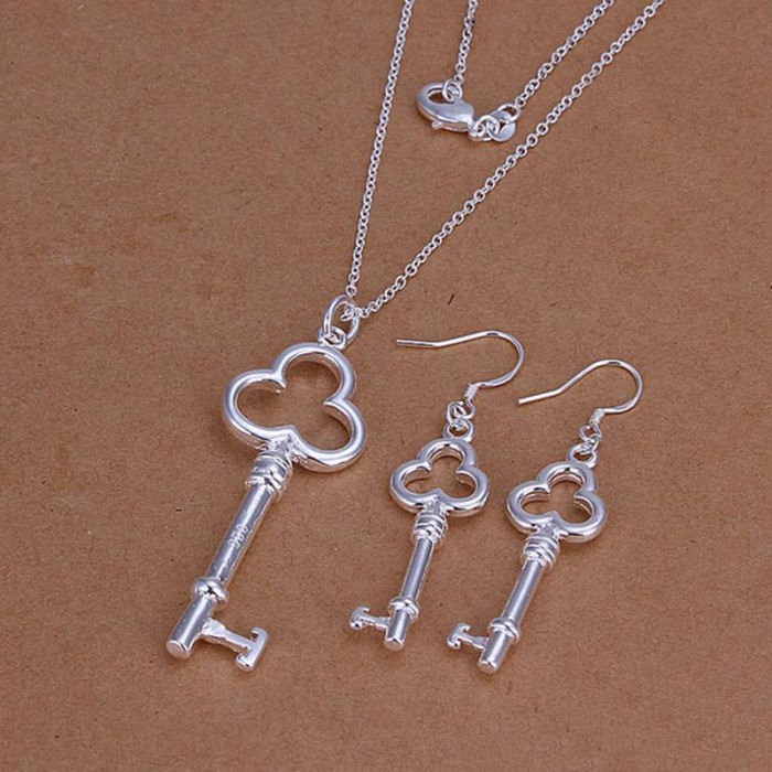 SS200 Silver Key Earrings Necklace Jewelry Sets