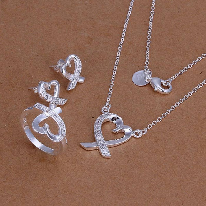 SS204 Silver Crystal Kelp Earrings Rings Necklace Jewelry Sets