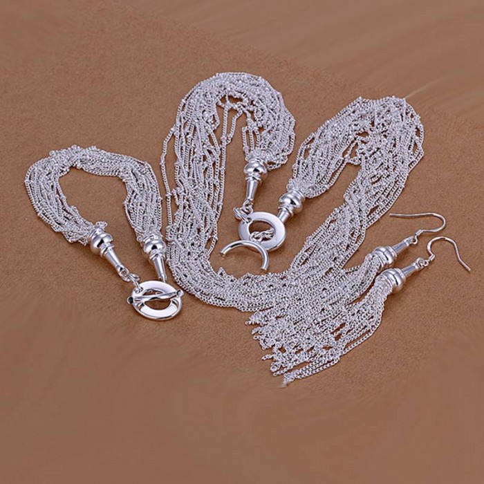 SS206 Silver Lines Bracelet Earrings Necklace Jewelry Sets