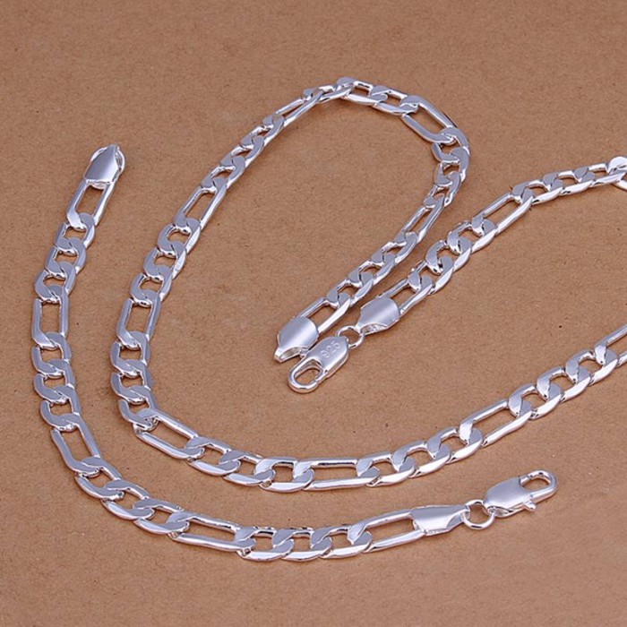 SS210 Silver 8MM Chain Bracelet Necklace Men Jewelry Sets
