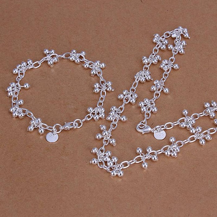 SS212 Silver Bright Grape Bracelet Necklace Jewelry Sets