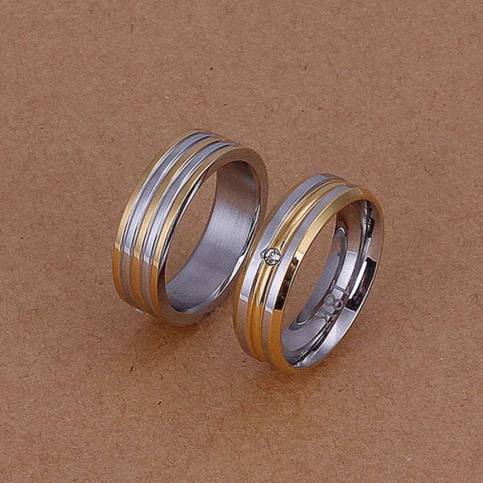 SS228 Silver Crystal Gold 2 Rings Lover Jewelry Sets