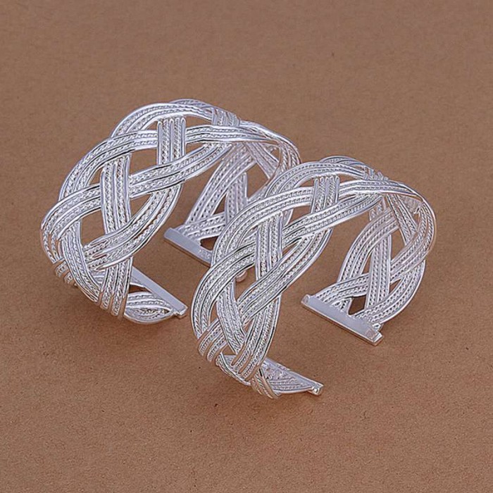 SS231 Silver Weave Bangle 2 Bracelet Jewelry Sets