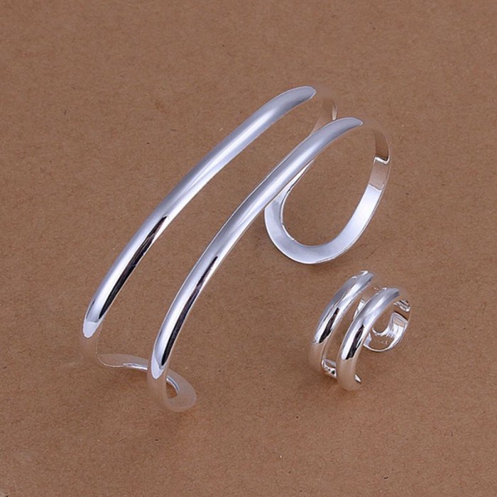 SS233 Silver 2 Line Bracelet Rings Jewelry Sets