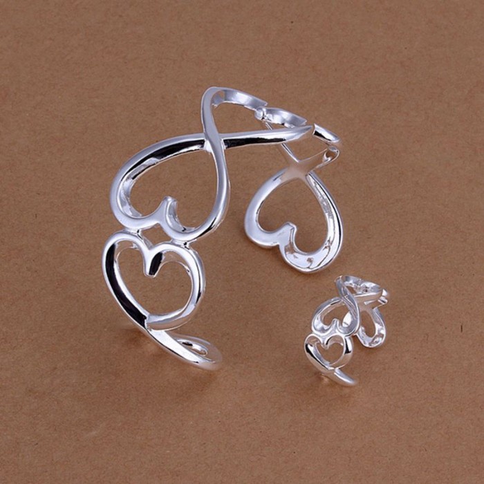 SS238 Silver Heart Bracelet Rings Jewelry Sets