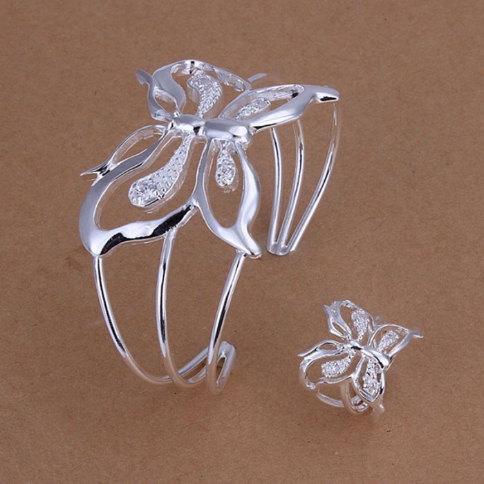 SS260 Silver Crystal Butterfly Bracelet Rings Jewelry Sets