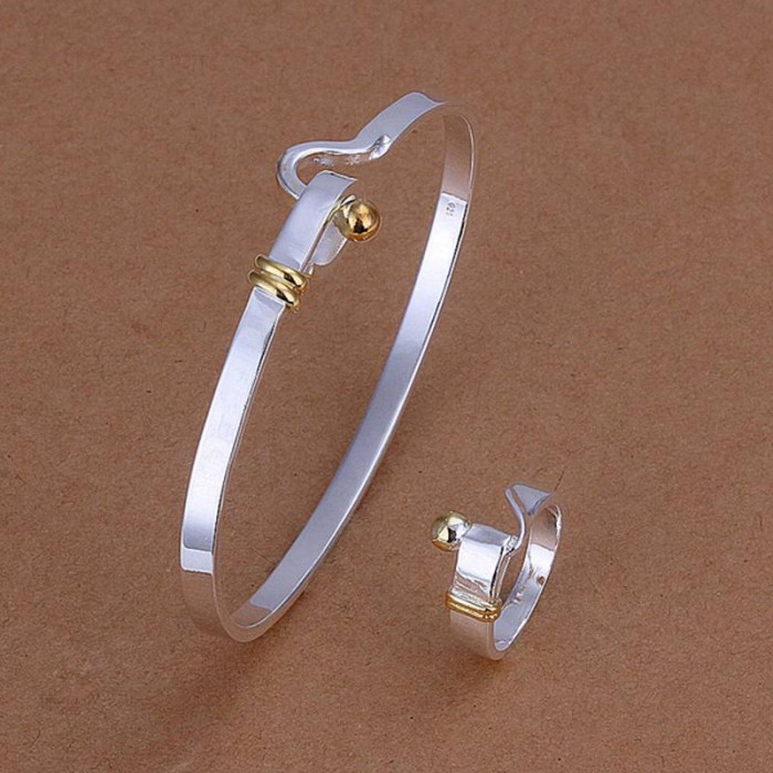 SS279 Silver Gold Easy Bracelet Rings Jewelry Sets