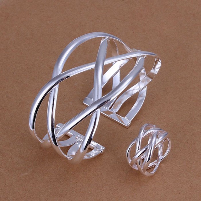 SS311 Silver Cross Bracelet Rings Jewelry Sets