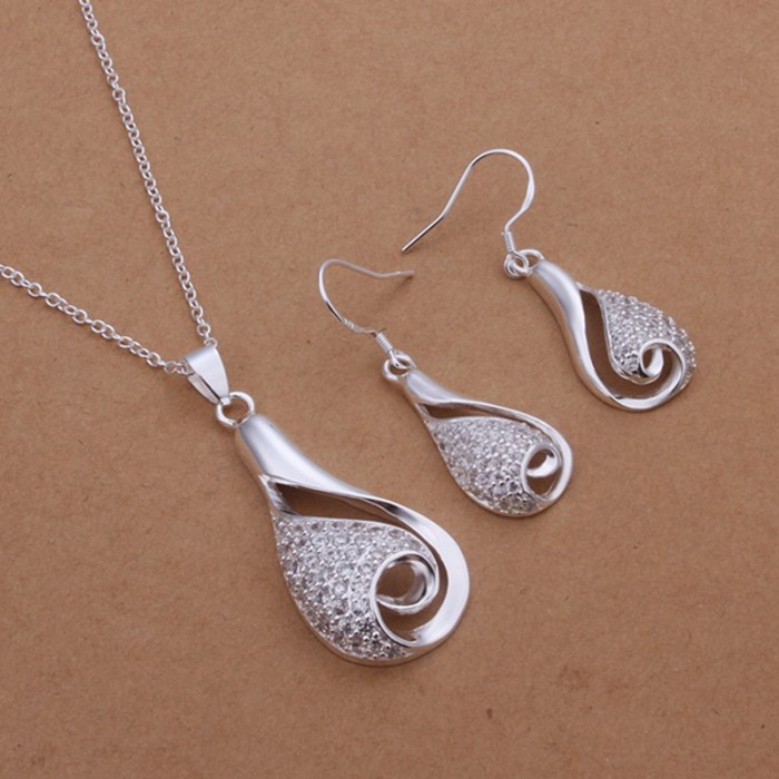 SS361 Silver Crystal Vase Earrings Necklace Jewelry Sets