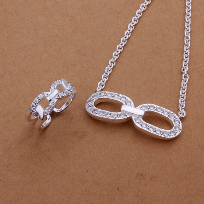 SS407 Silver Crystal Mask Rings Necklace Jewelry Sets