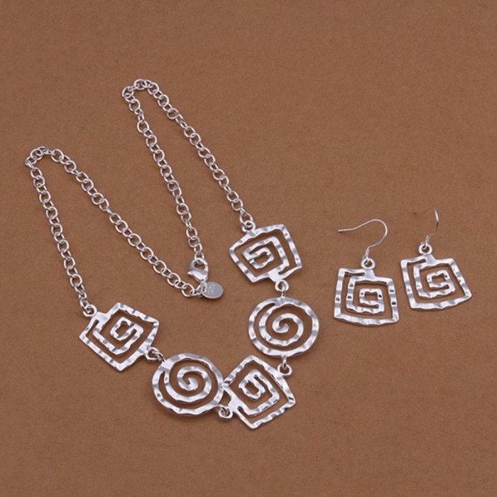 SS428 Silver Thread Earrings Necklace Jewelry Sets