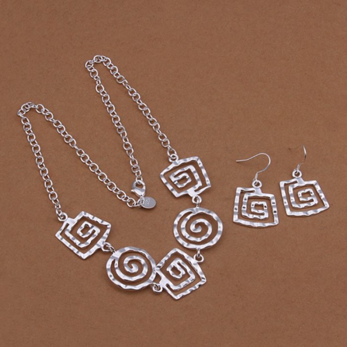 SS428 Silver Thread Earrings Necklace Jewelry Sets