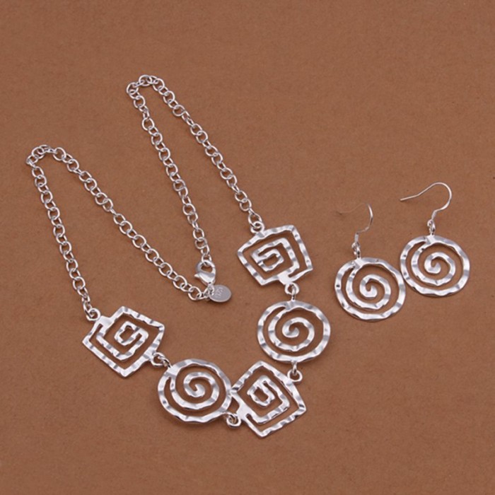 SS429 Silver Thread Earrings Necklace Jewelry Sets