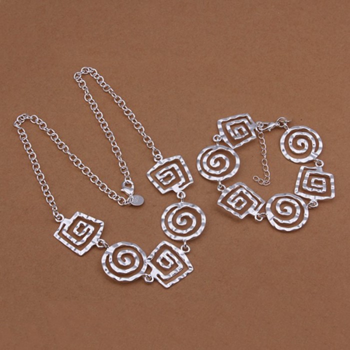 SS432 Silver Thread Bracelet Necklace Jewelry Sets