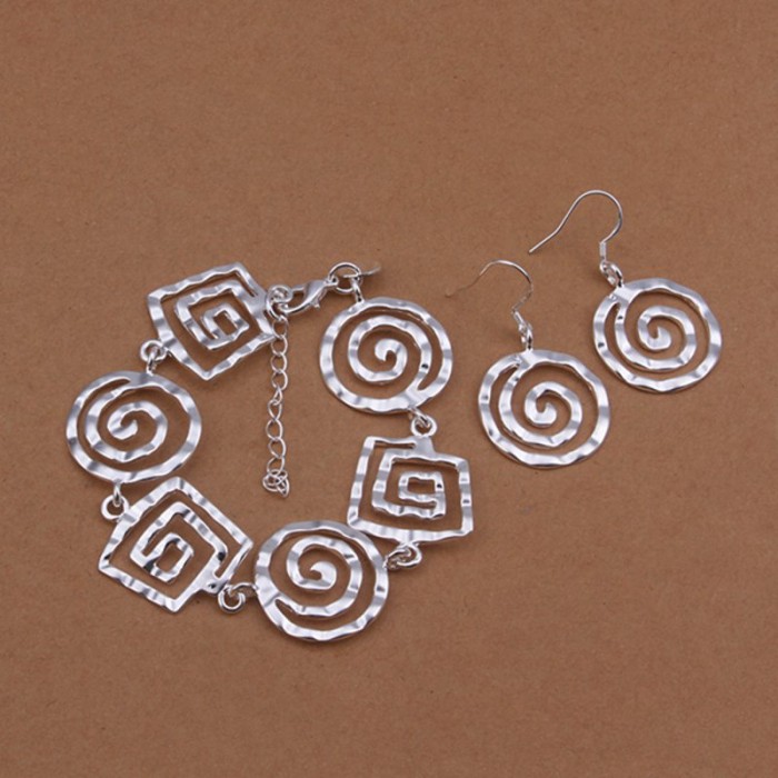 SS434 Silver Thread Bracelet Earrings Jewelry Sets