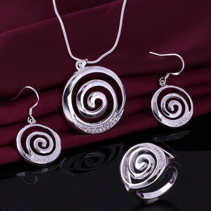 SS627 Silver Crystal Thread Earrings Rings Necklace Jewelry Sets