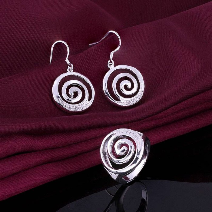 SS630 Silver Crystal Thread Earrings Rings Jewelry Sets