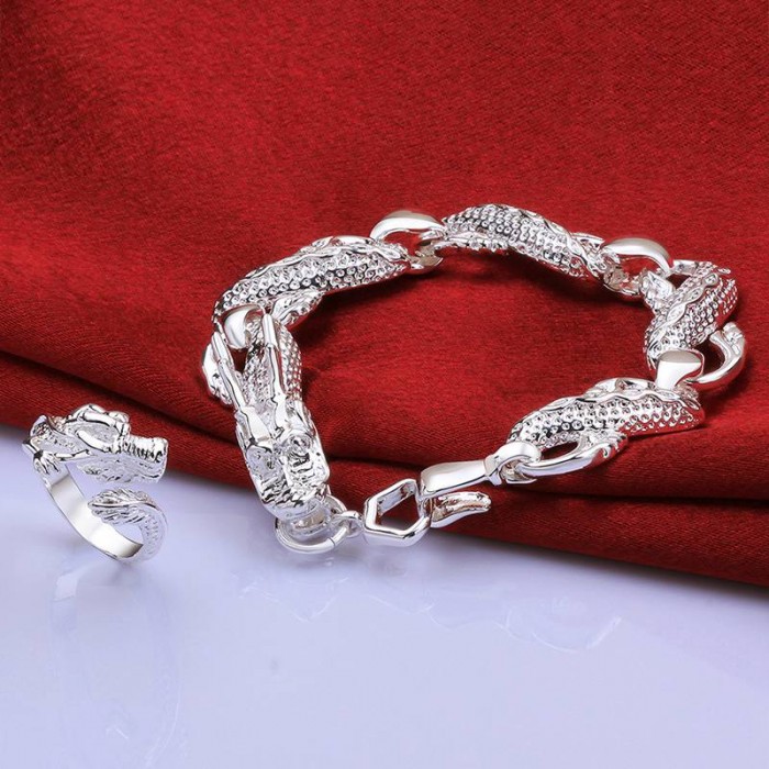 SS775-C Silver Dragonfly Bracelet Rings Men Jewelry Sets