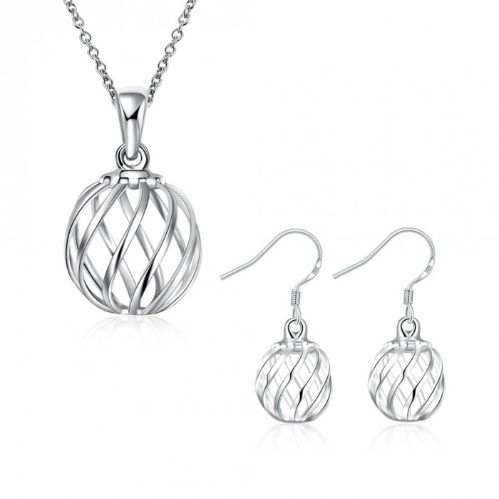 SS793 Silver Pineapple Earrings Necklace Jewelry Sets