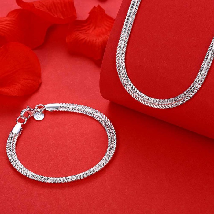 SS867 Silver Chain Bracelet Necklace Jewelry Sets